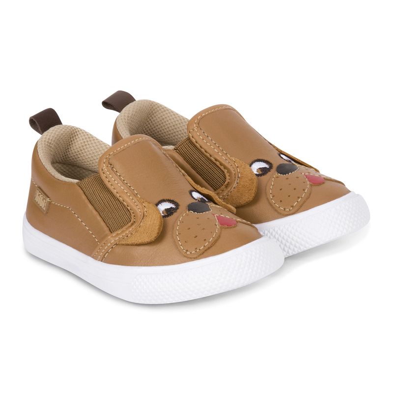 Bibi-Agility-Mini-Boys-Brown-Leather-Trainers-With-Puppy-Print-1046110_P